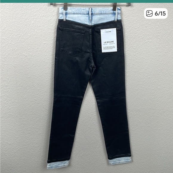 NWT Frame Le Sylvie High Rise Straight Fit Jeans Coated Ankle Black Ice Sz 24 - Picture 6 of 13